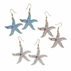 large starfish epoxy & Austrian Crystal dangle earrings