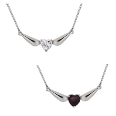 CUBIC ZIRCONIA HEART NECKLACE WITH ANGEL WINGS