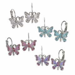 epoxy and European Crystal leverback butterfly earrings